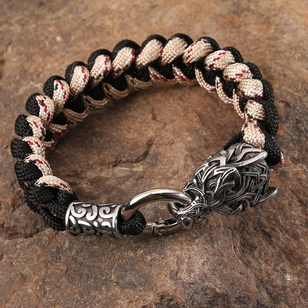 Viking Wolf Head Bear Braided Bracelet