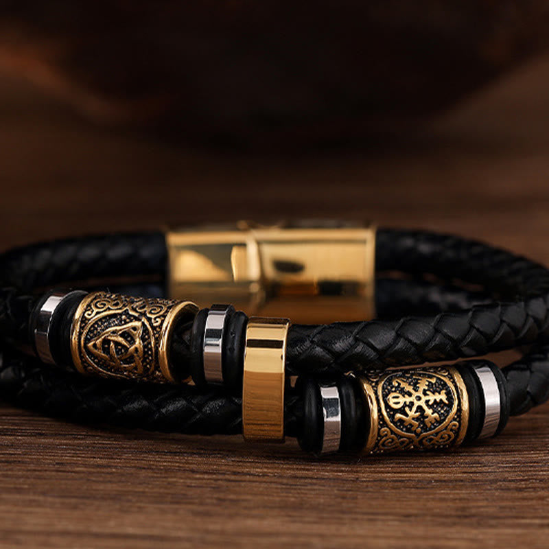 Norse Symbol Magnetic Clasp Braided Leather Bracelet