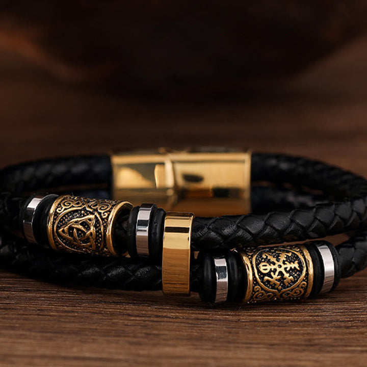 Norse Symbol Magnetic Clasp Braided Leather Bracelet