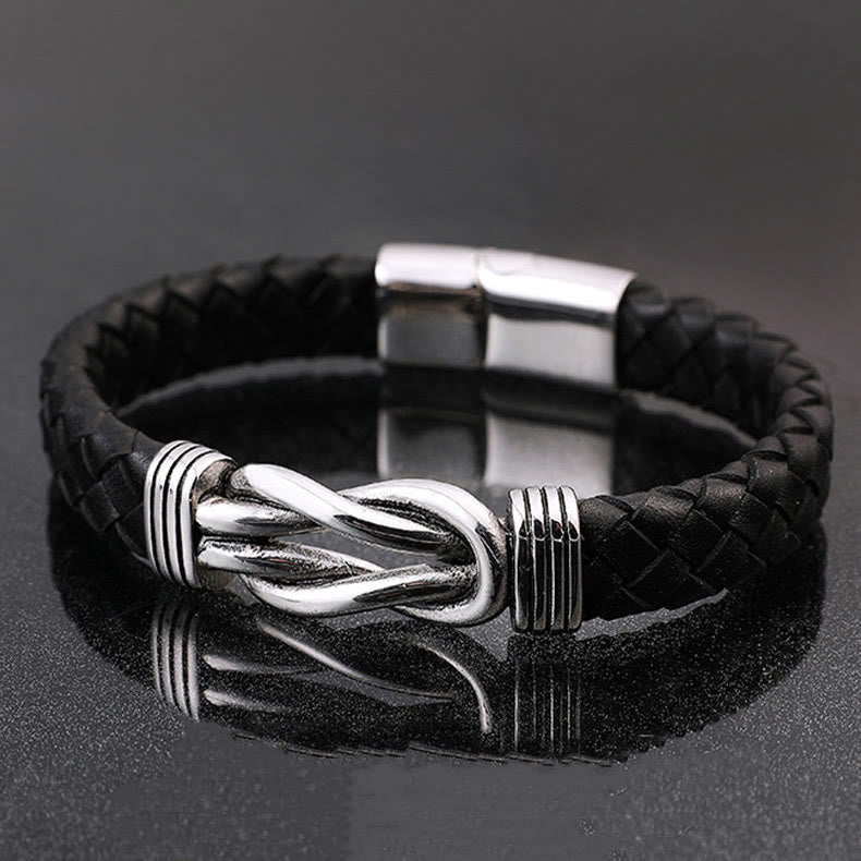 Infinity Stainless Steel Leather Braided Bracelet