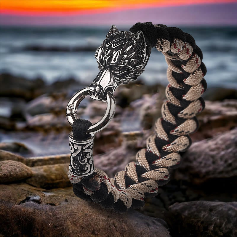 Viking Wolf Head Bear Braided Bracelet
