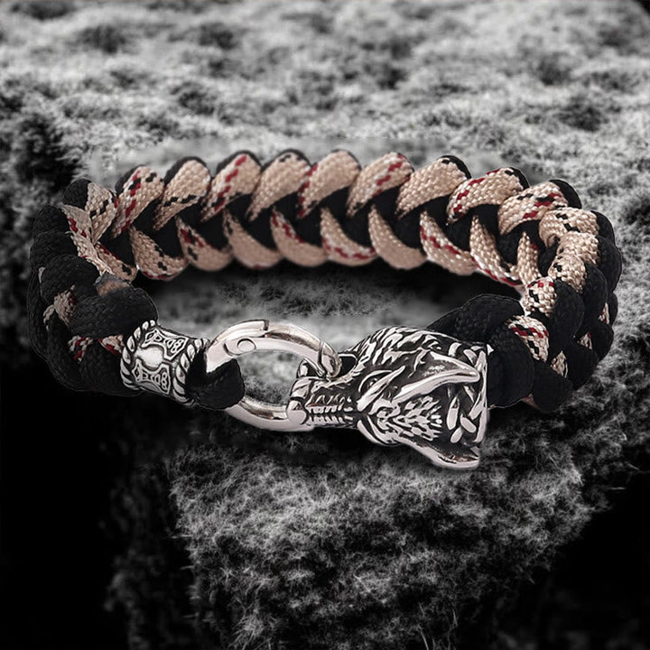 Viking Wolf Head Bear Braided Bracelet