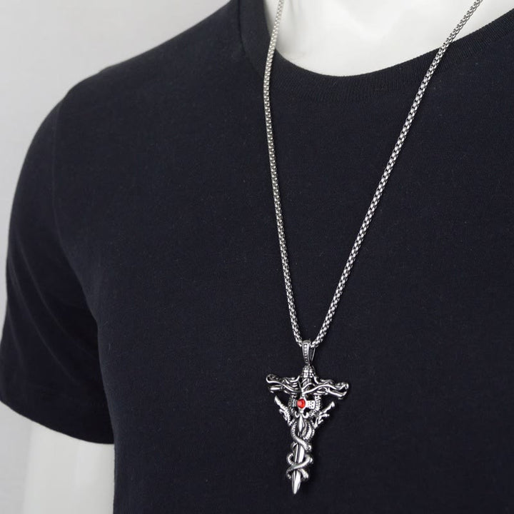 Retro Norse Dragon Cross Necklace