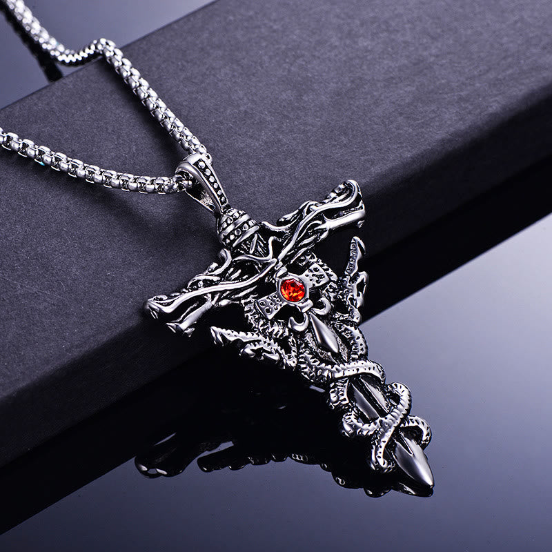 Retro Norse Dragon Cross Necklace