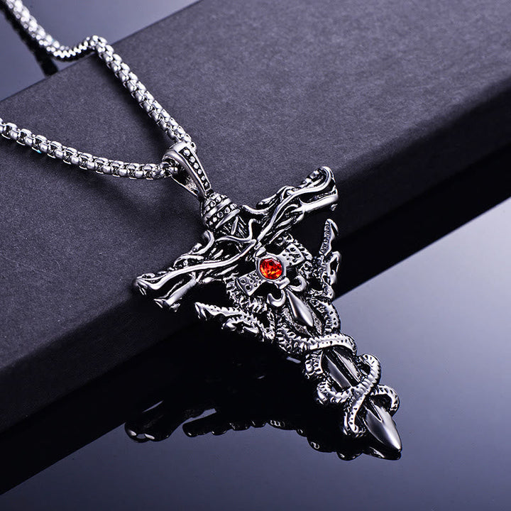 Retro Norse Dragon Cross Necklace
