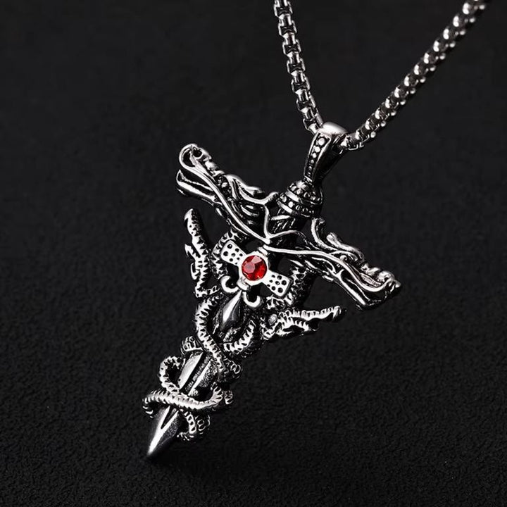 Retro Norse Dragon Cross Necklace
