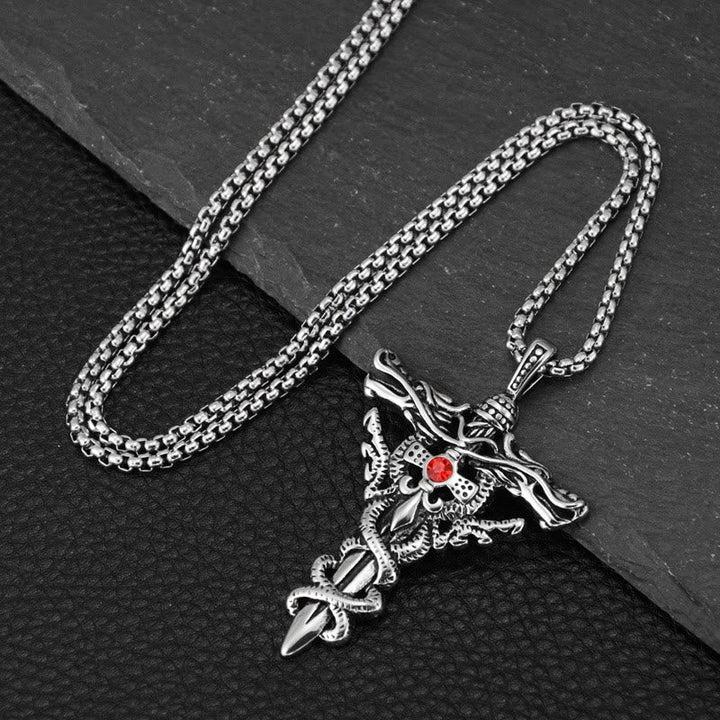 Retro Norse Dragon Cross Necklace