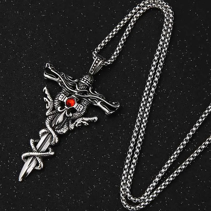 Retro Norse Dragon Cross Necklace
