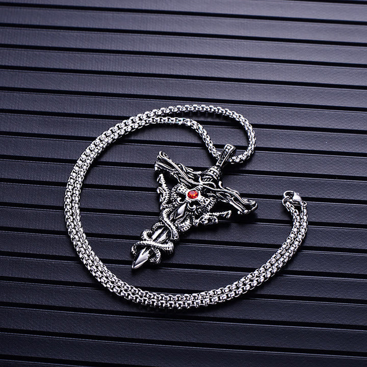 Retro Norse Dragon Cross Necklace