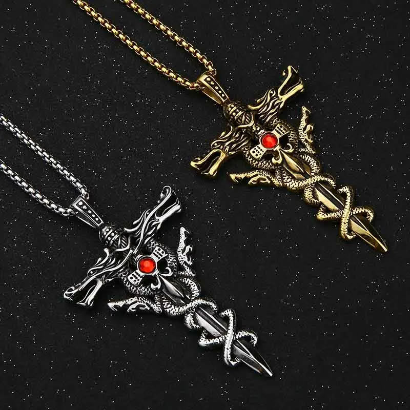Retro Norse Dragon Cross Necklace