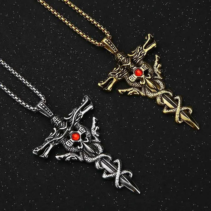 Retro Norse Dragon Cross Necklace