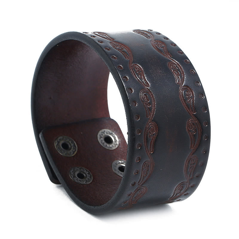Nordic Totem Genuine Leather Bangle Bracelet