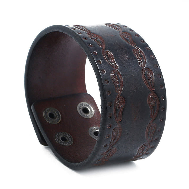 Nordic Totem Genuine Leather Bangle Bracelet