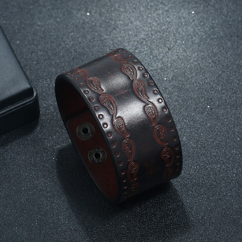 Nordic Totem Genuine Leather Bangle Bracelet