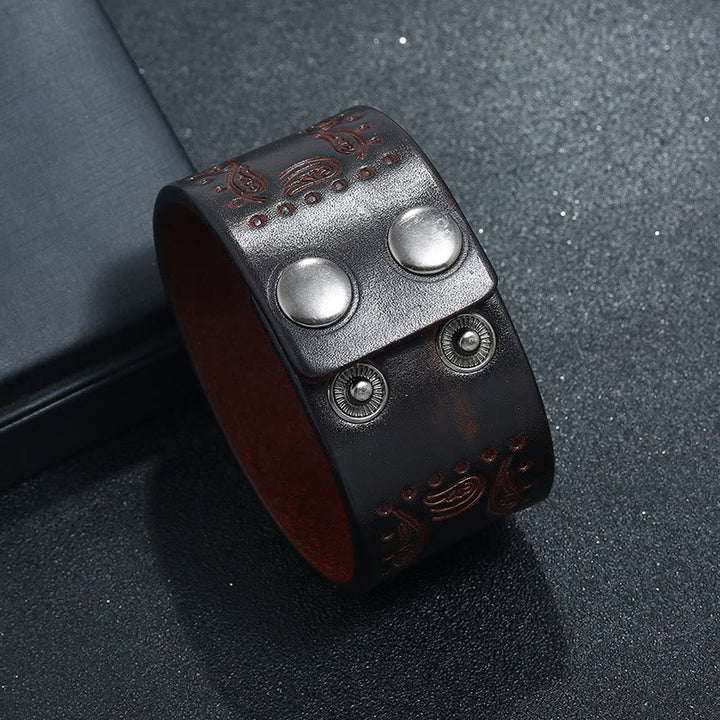 Nordic Totem Genuine Leather Bangle Bracelet