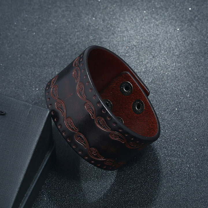 Nordic Totem Genuine Leather Bangle Bracelet