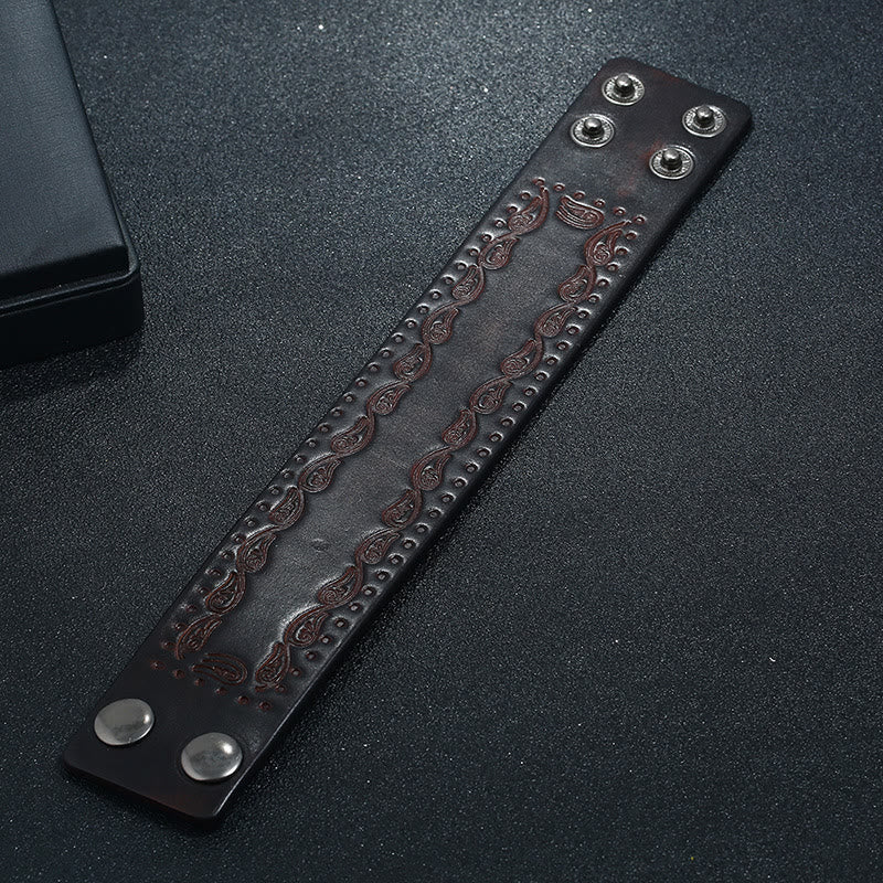 Nordic Totem Genuine Leather Bangle Bracelet