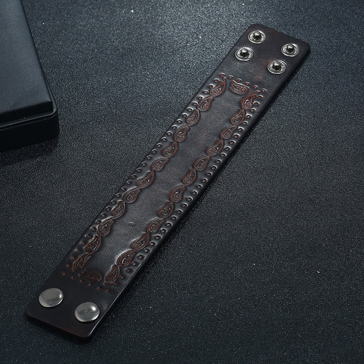 Nordic Totem Genuine Leather Bangle Bracelet