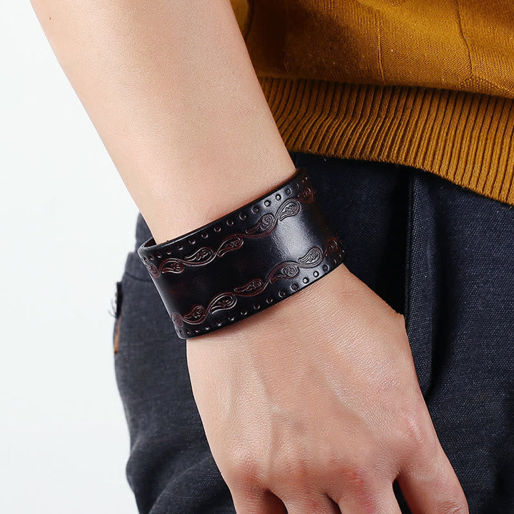 Nordic Totem Genuine Leather Bangle Bracelet
