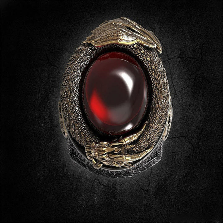 Viking Dragon Snake Jormungandr Inlaid Gem Ring