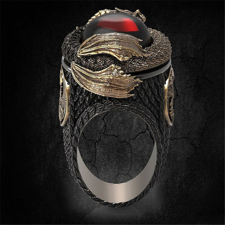 Viking Dragon Snake Jormungandr Inlaid Gem Ring
