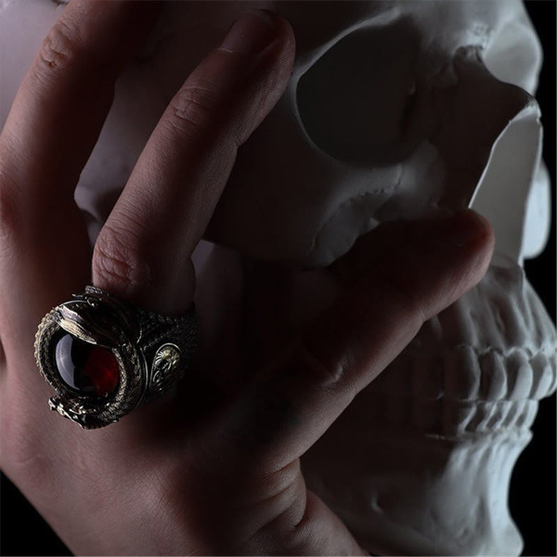 Viking Dragon Snake Jormungandr Inlaid Gem Ring