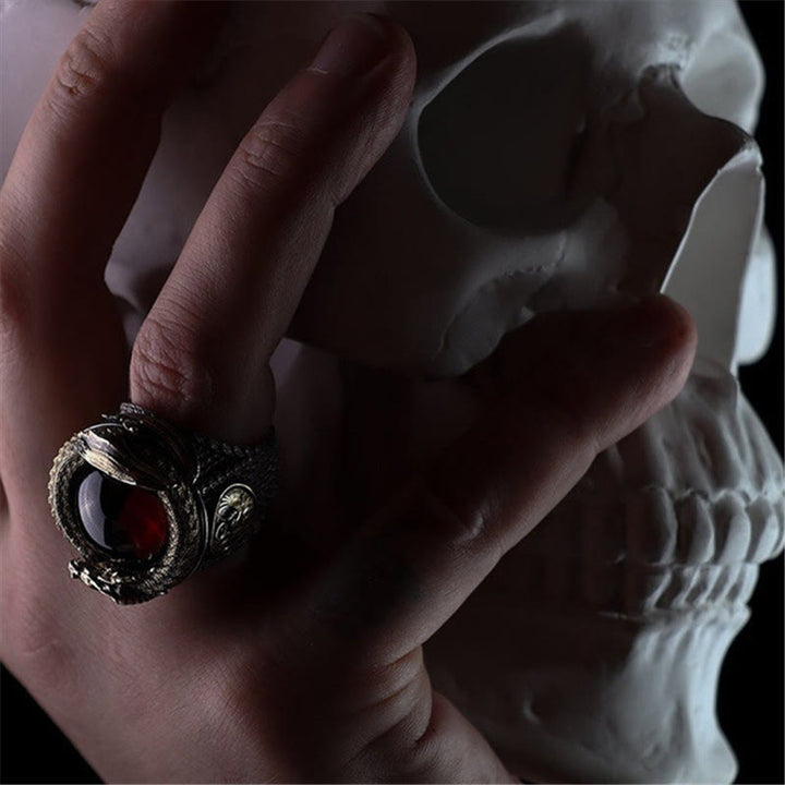 Viking Dragon Snake Jormungandr Inlaid Gem Ring
