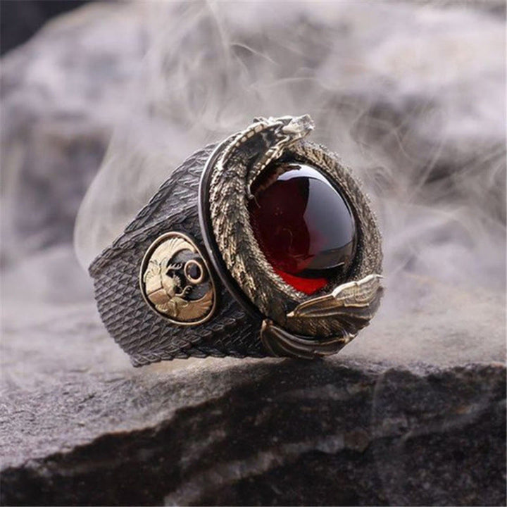 Viking Dragon Snake Jormungandr Inlaid Gem Ring