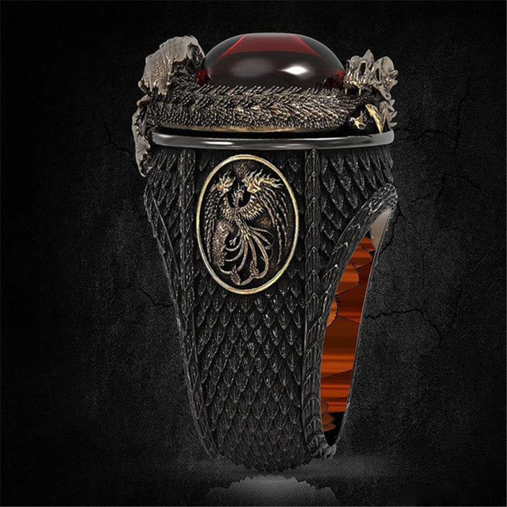 Viking Dragon Snake Jormungandr Inlaid Gem Ring