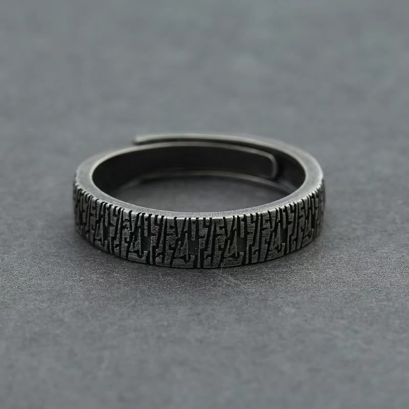 Retro Wood Grain Adjustable Stainless Steel Ring