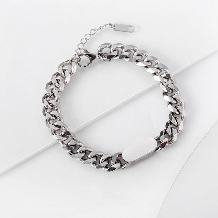 Polished Stainless Steel Cuban Chain Bracelet