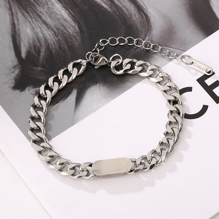 Polished Stainless Steel Cuban Chain Bracelet