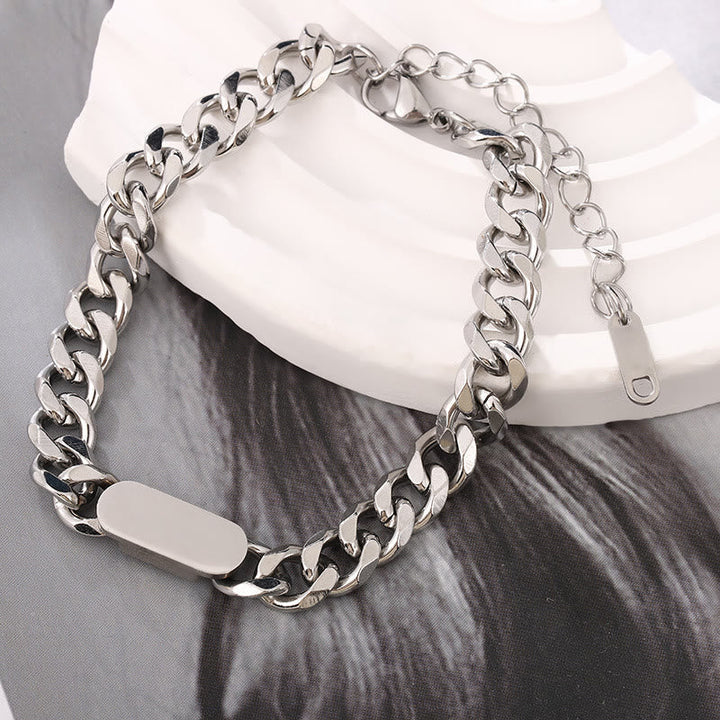 Polished Stainless Steel Cuban Chain Bracelet