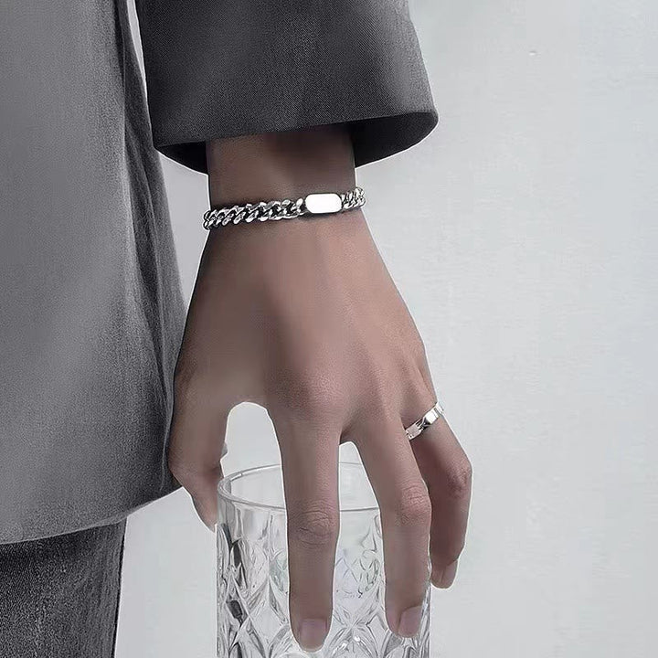 Polished Stainless Steel Cuban Chain Bracelet