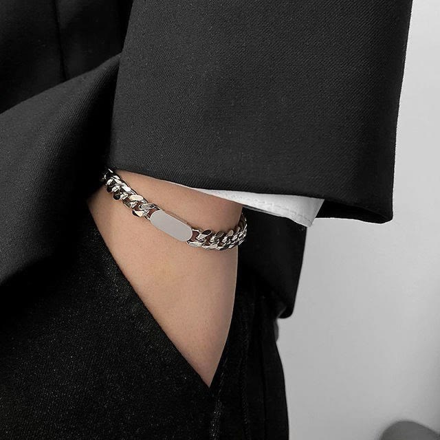 Polished Stainless Steel Cuban Chain Bracelet