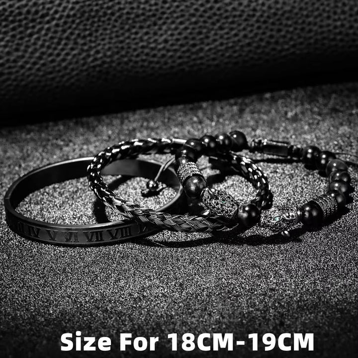 Double Leopard Head Roman Numerals Beaded Bracelet