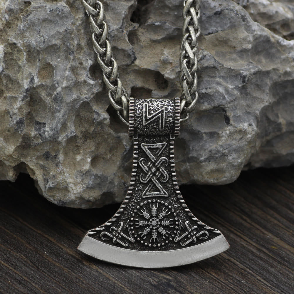 Hand-Forged Pirate Viking Axe Rune Necklace