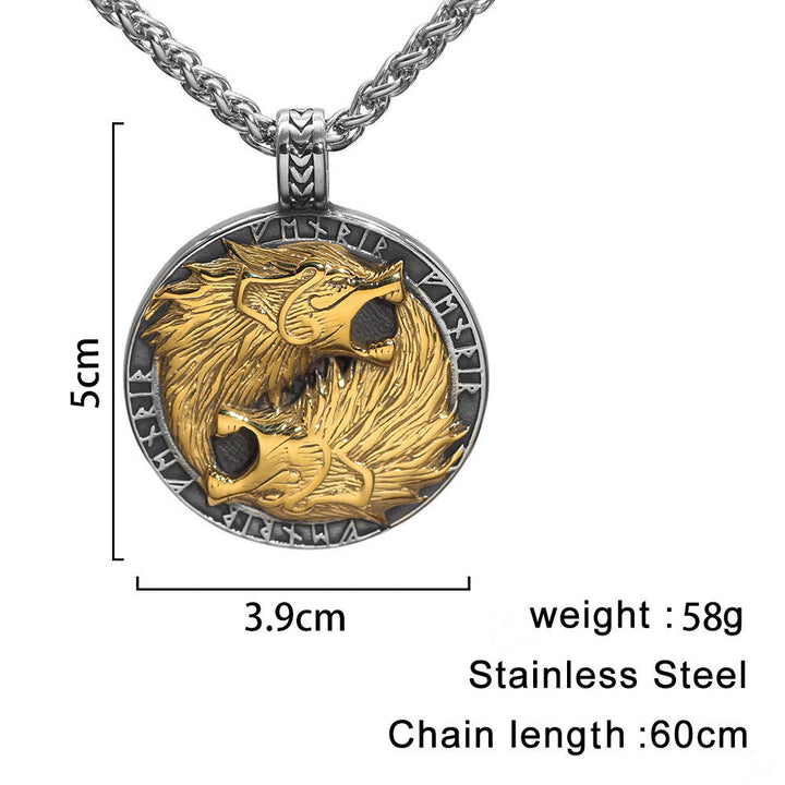 Odin's Wolves with Runic Inscription Necklace