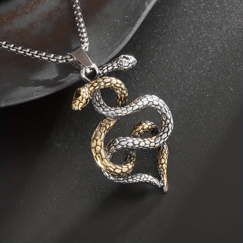Dual Toned Intertwined Snake Amulet Necklace