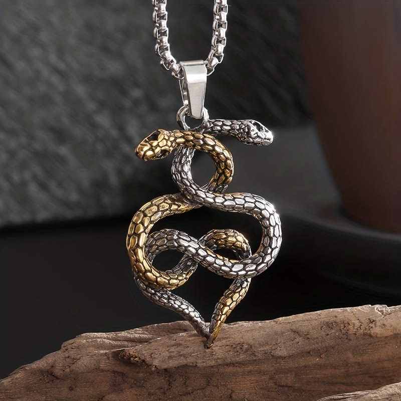 Dual Toned Intertwined Snake Amulet Necklace