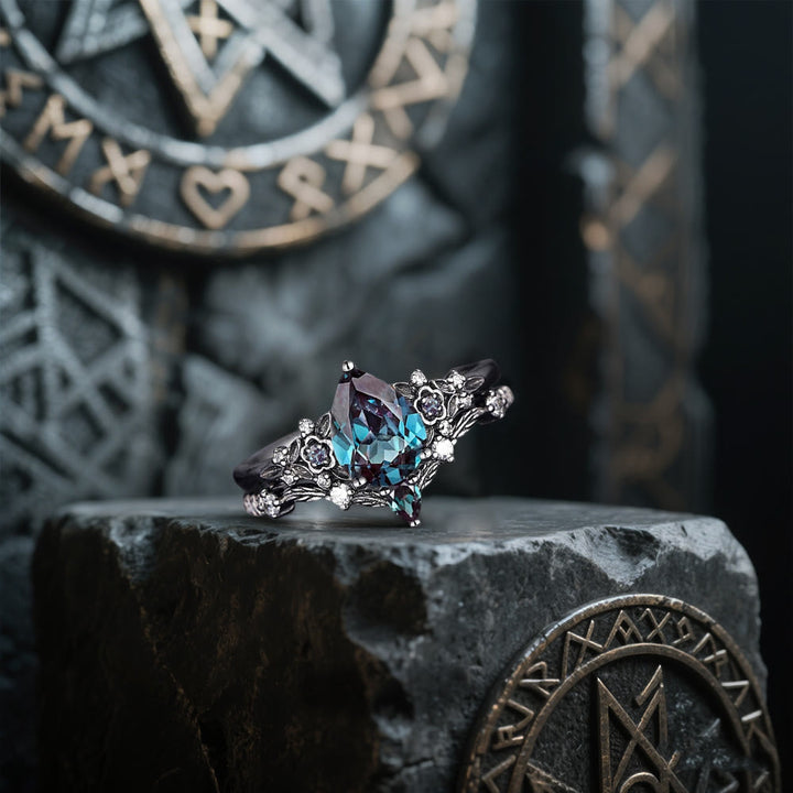 Nordic Floral Alexandrite Ring Set