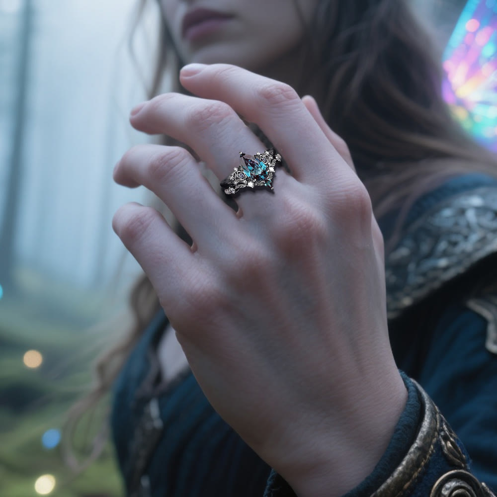 Nordic Floral Alexandrite Ring Set