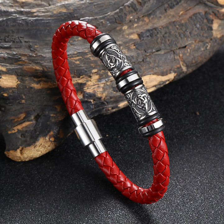 Vintage Celtic Knot Bead Leather Bracelet