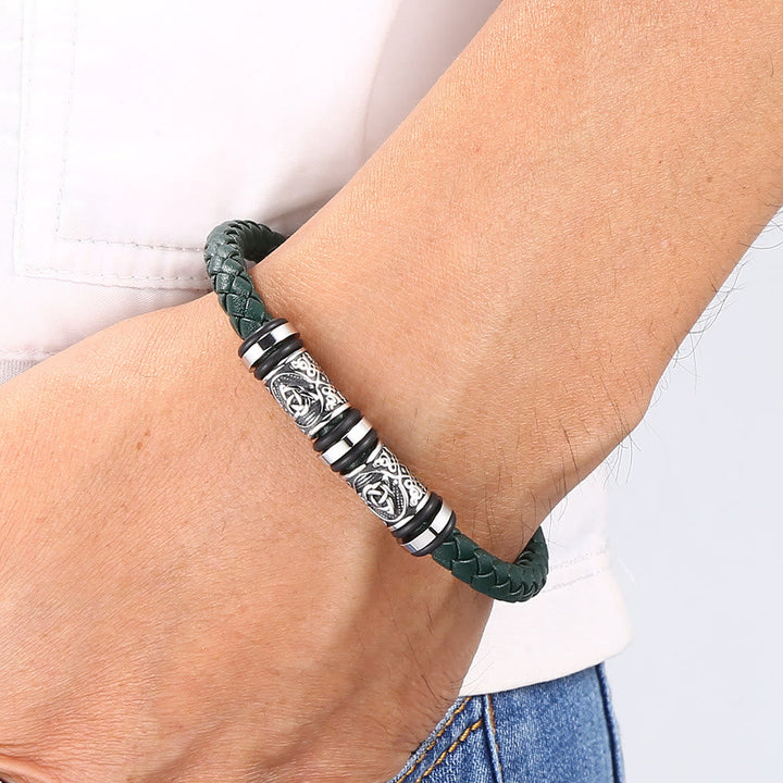 Vintage Celtic Knot Bead Leather Bracelet