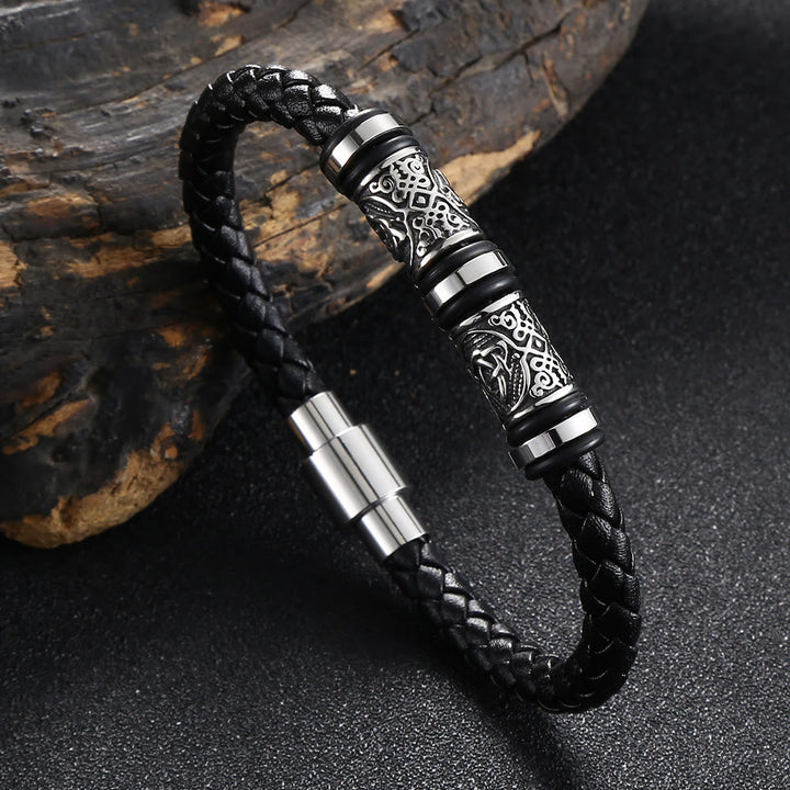 Vintage Celtic Knot Bead Leather Bracelet