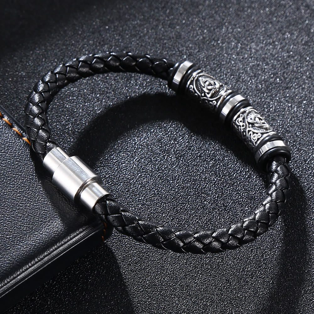 Vintage Celtic Knot Bead Leather Bracelet