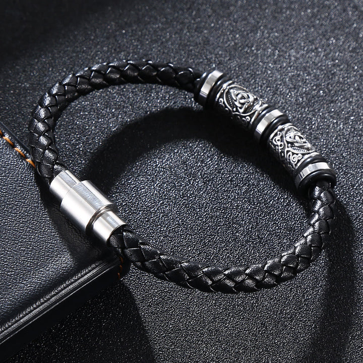 Vintage Celtic Knot Bead Leather Bracelet