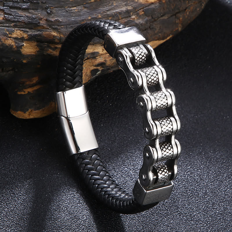 Interwoven Steel Chain Leather Bracelet