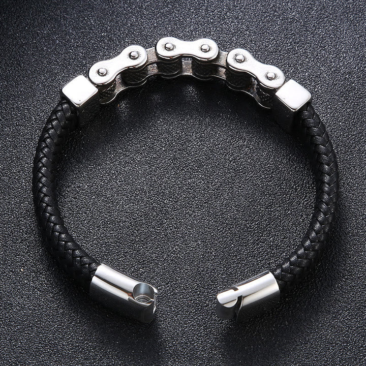 Interwoven Steel Chain Leather Bracelet