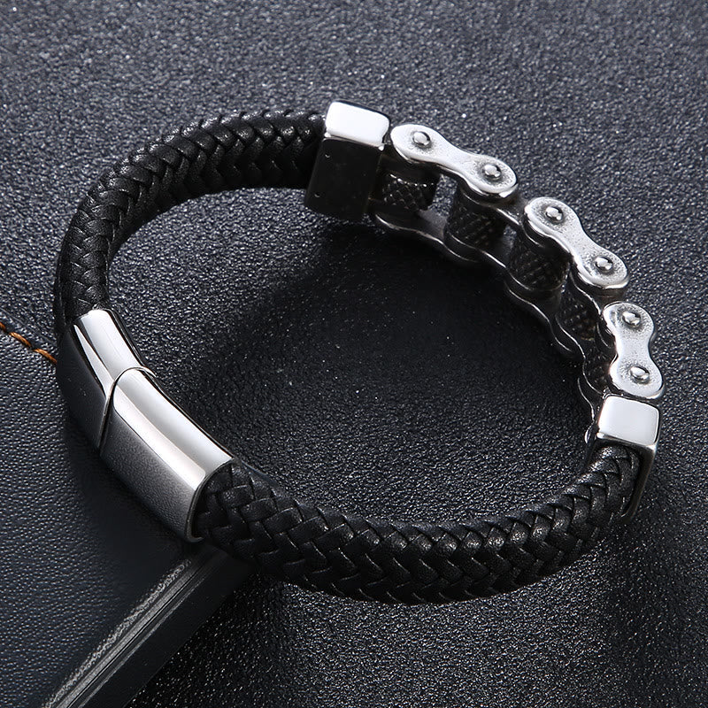 Interwoven Steel Chain Leather Bracelet